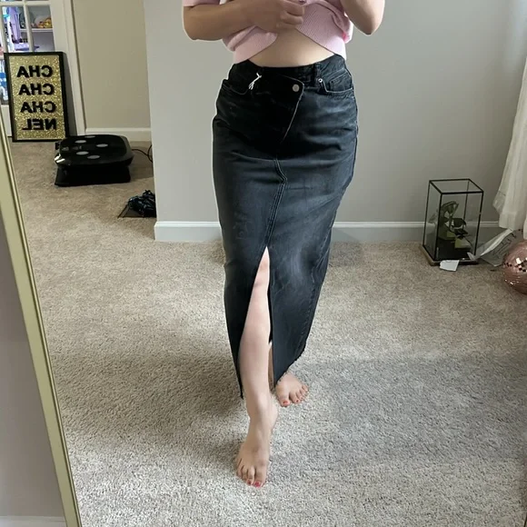 Reformation Black Denim long Skirt. 27 - Picture 2 of 16